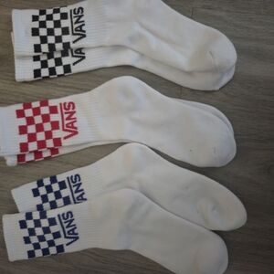 Vans Men's White Socks with Red, Blue, and Black Accents